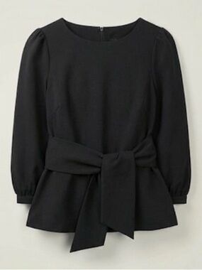 Boden Josephine Ponte Top Asian Inspired Sexy Silhouette Elegant Tie Waist Black